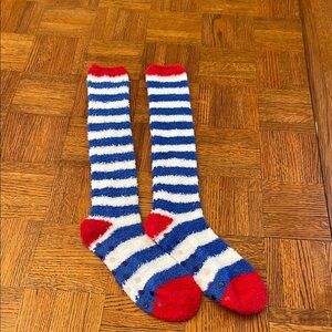 Striped Red and Blue Fuzzy Socks